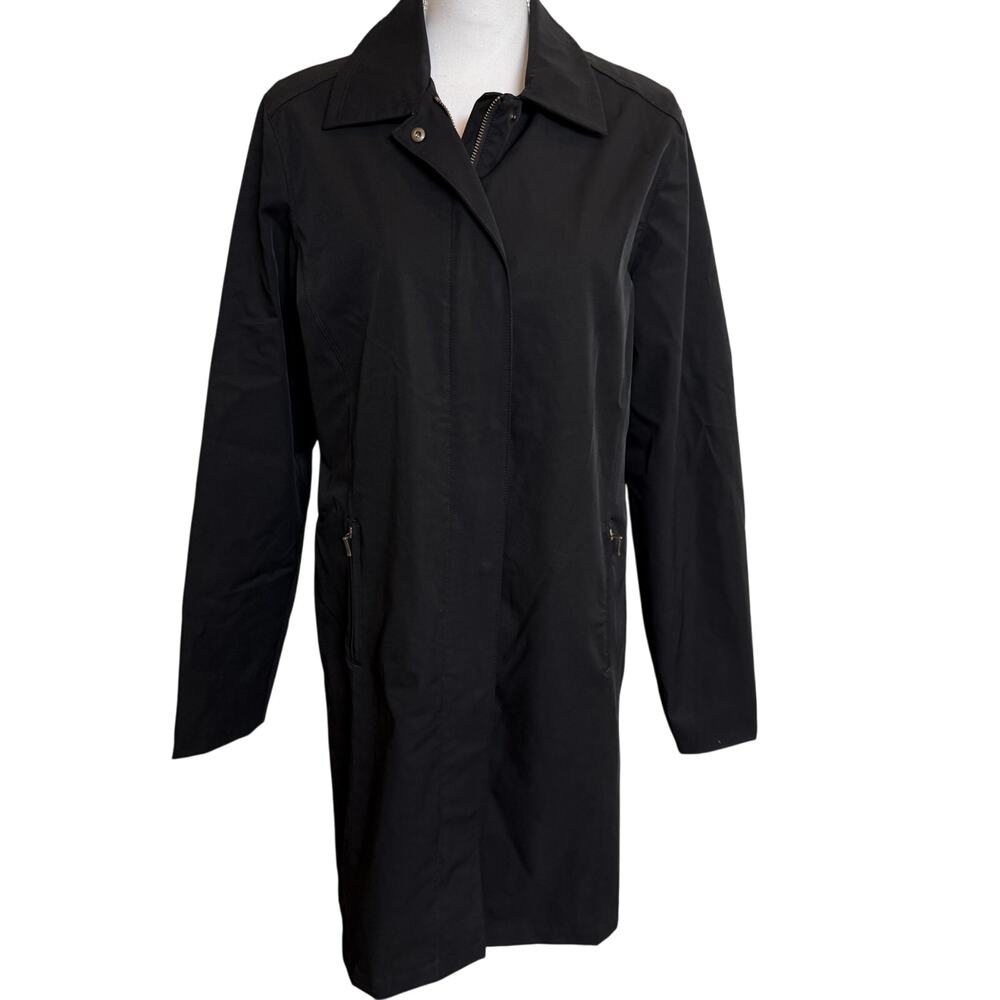 Eddie Bauer Jacket Coat Women's Large Tall No hood Black Rain Trench Jacket